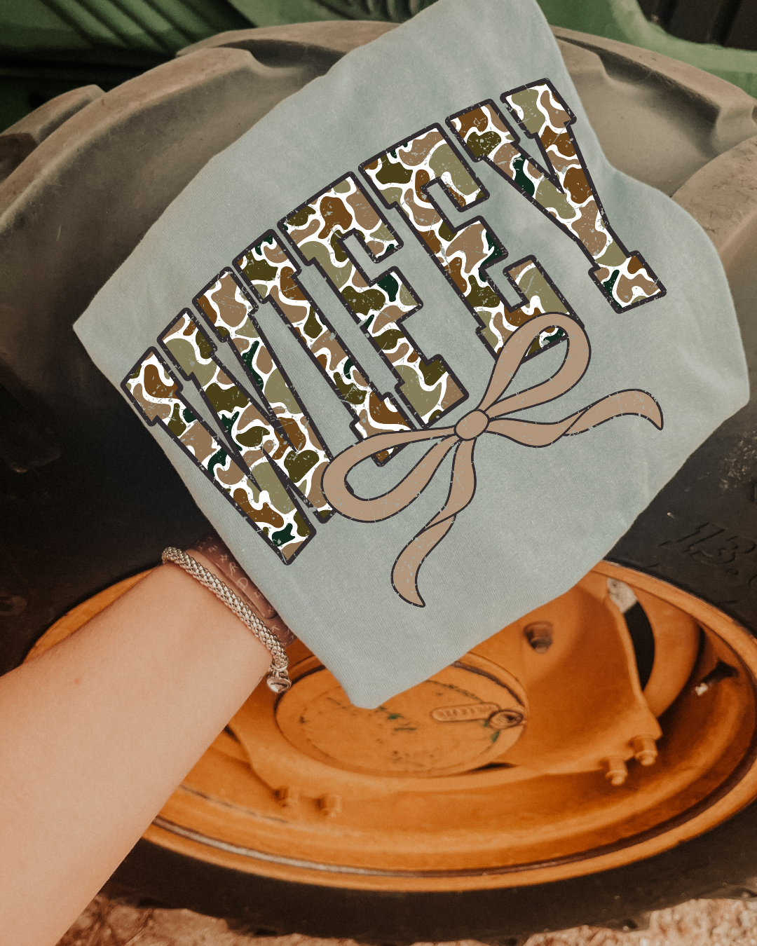 Distressed camo wifey bay comfort colors tee