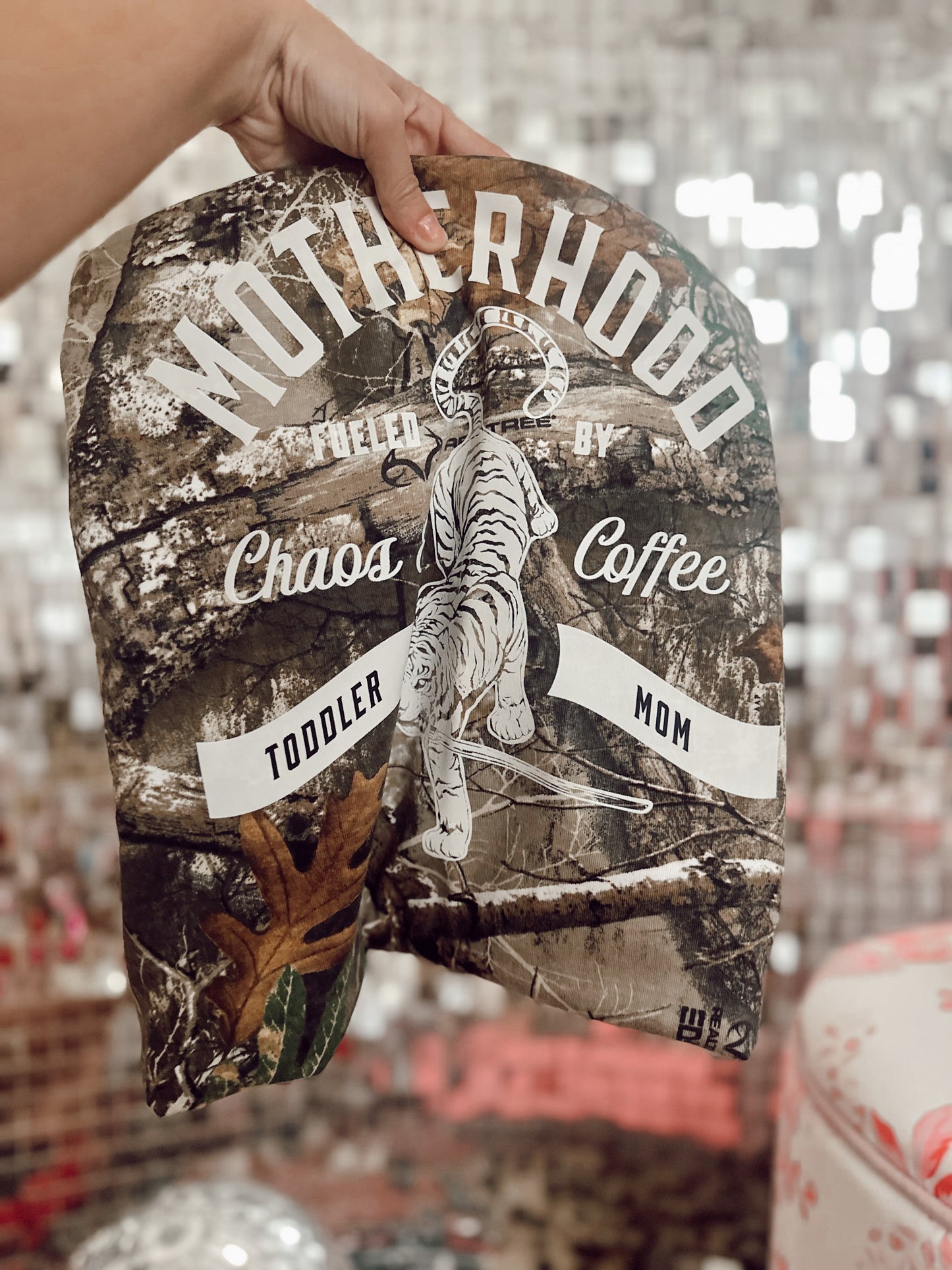 chaos and coffee camo tee