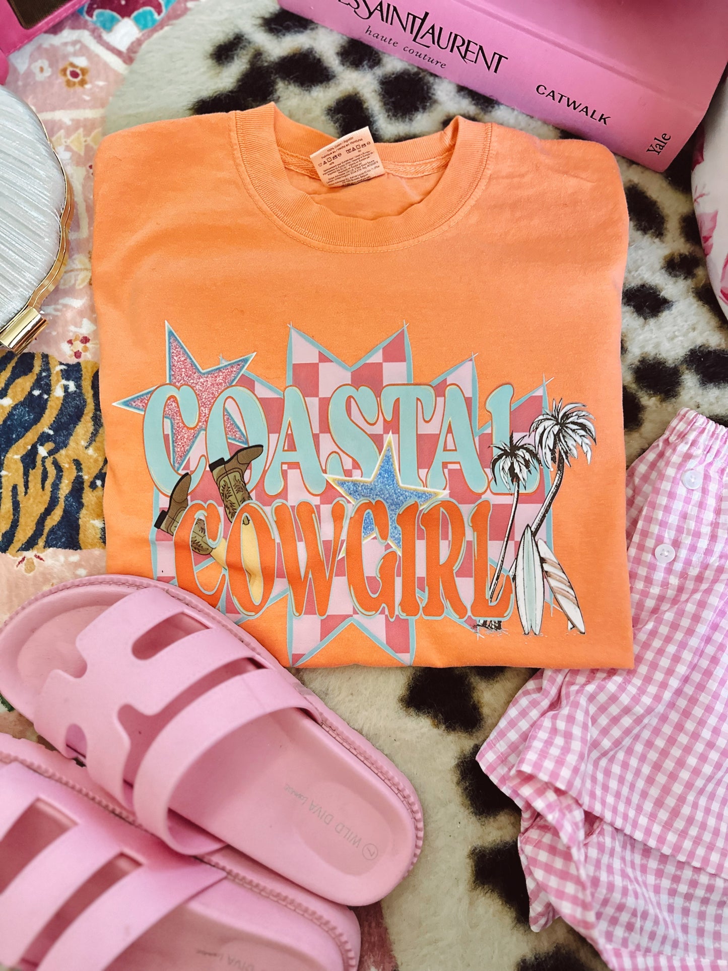 Retro coastal cowgirl melon comfort colors tee