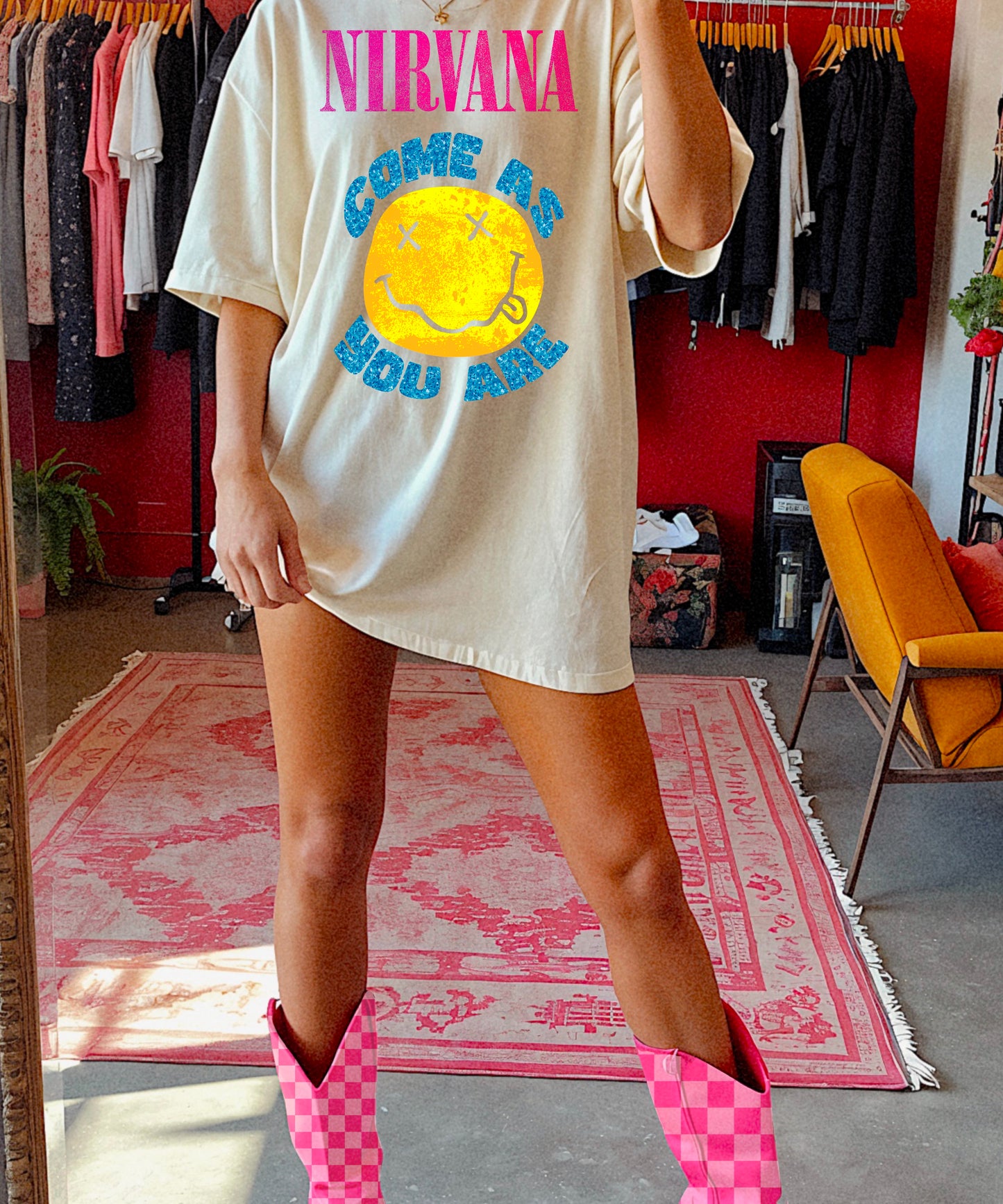 Retro ivory band comfort colors tee