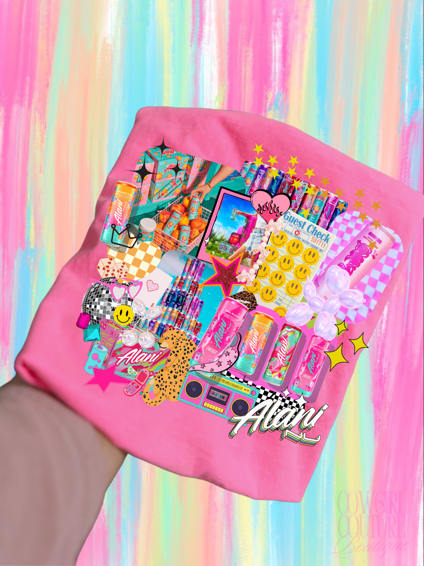 Lani Nu cluster collage neon pink comfort colors tee
