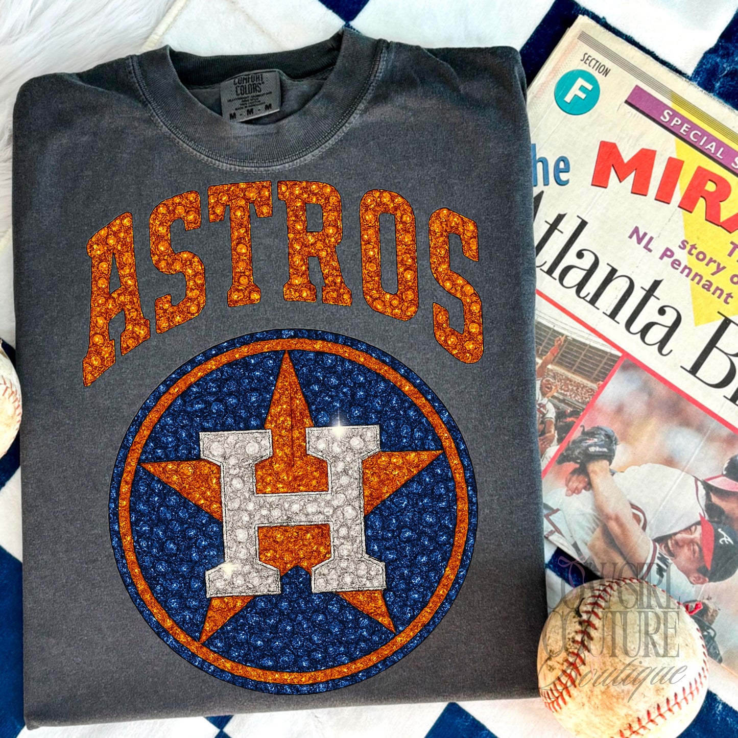 Faux Rhinestone Astros Pepper comfort colors tee