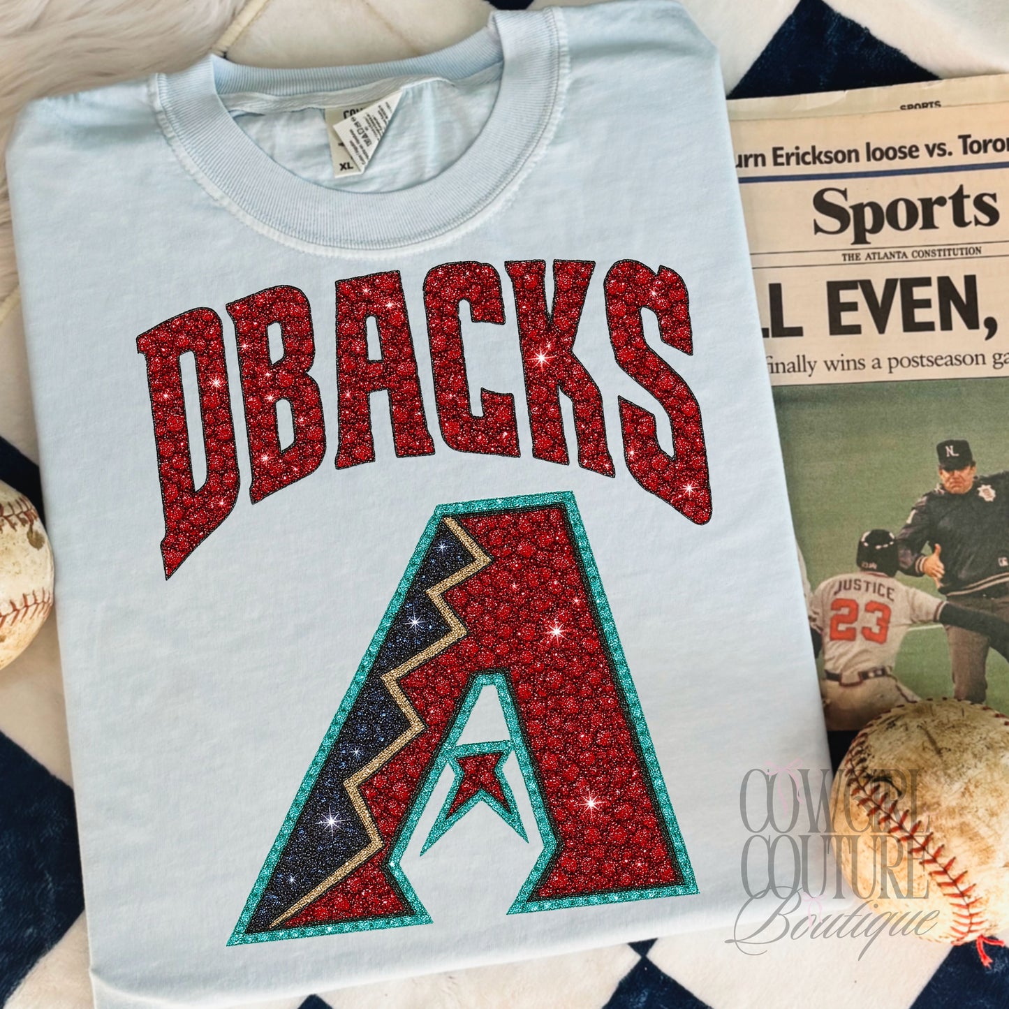 Faux Rhinestone Dbacks Light Blue comfort colors tee