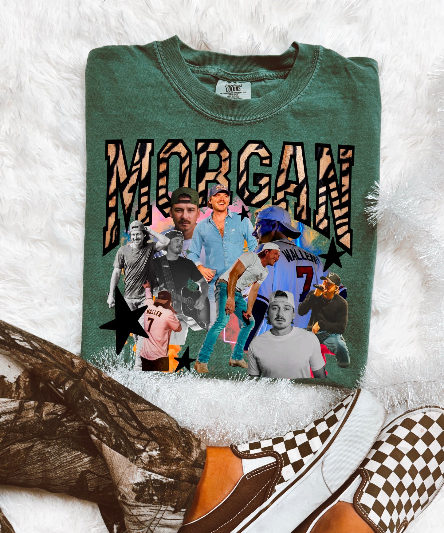 Morg w tiger print collage blue spruce comfort colors tee