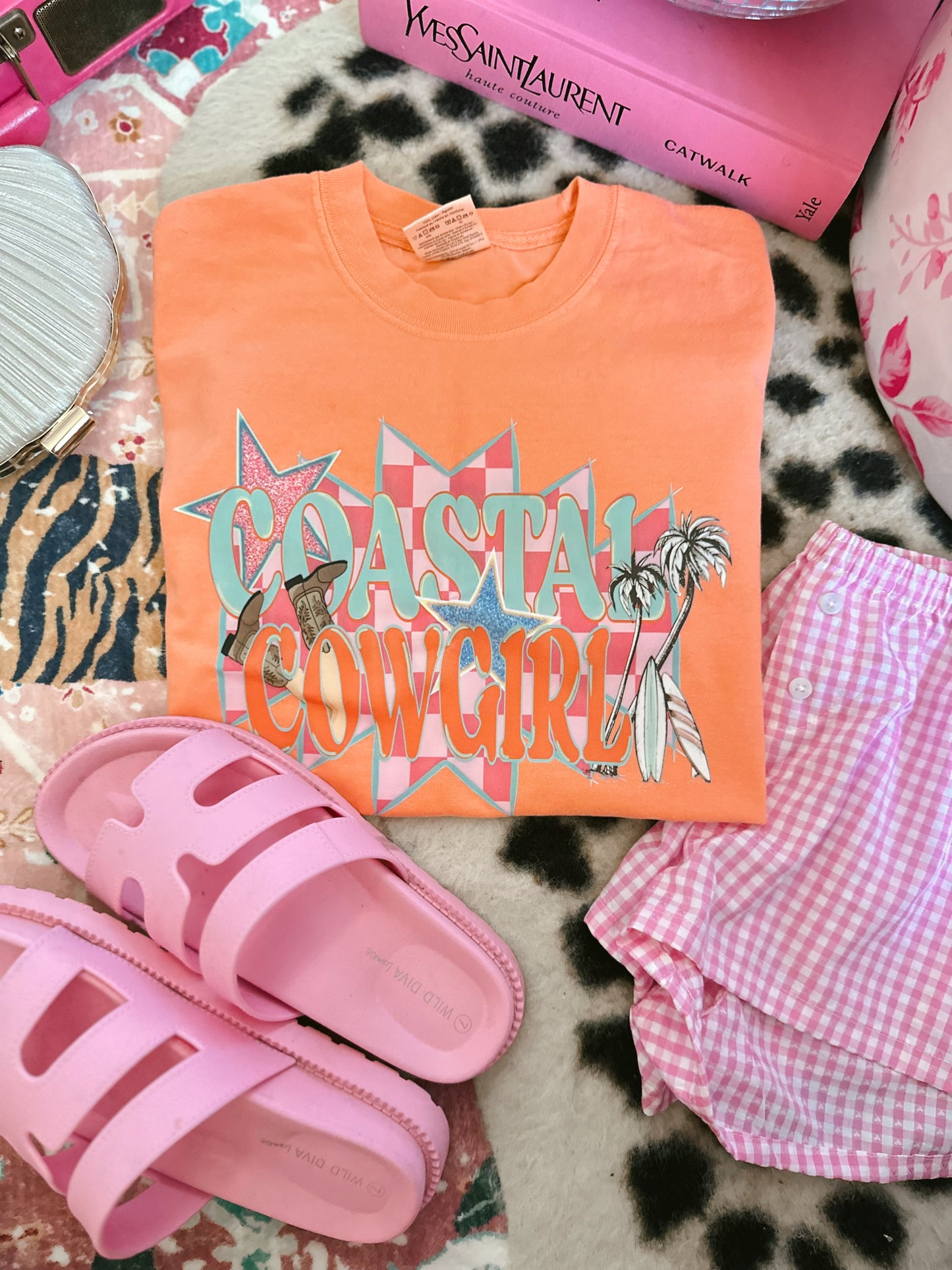 Retro coastal cowgirl melon comfort colors tee