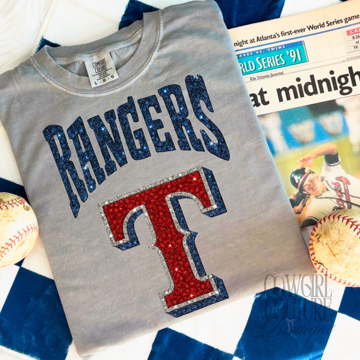 Faux Rhinestone Rangers gray comfort colors tee