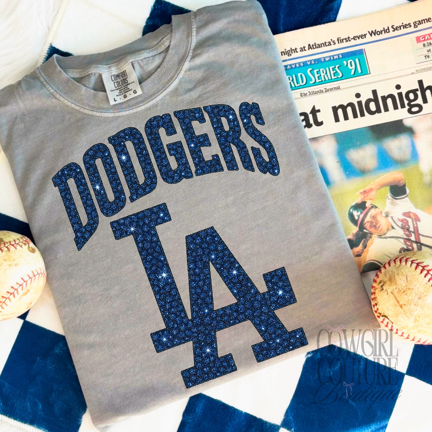 Faux Rhinestone Dodgers gray comfort colors tee