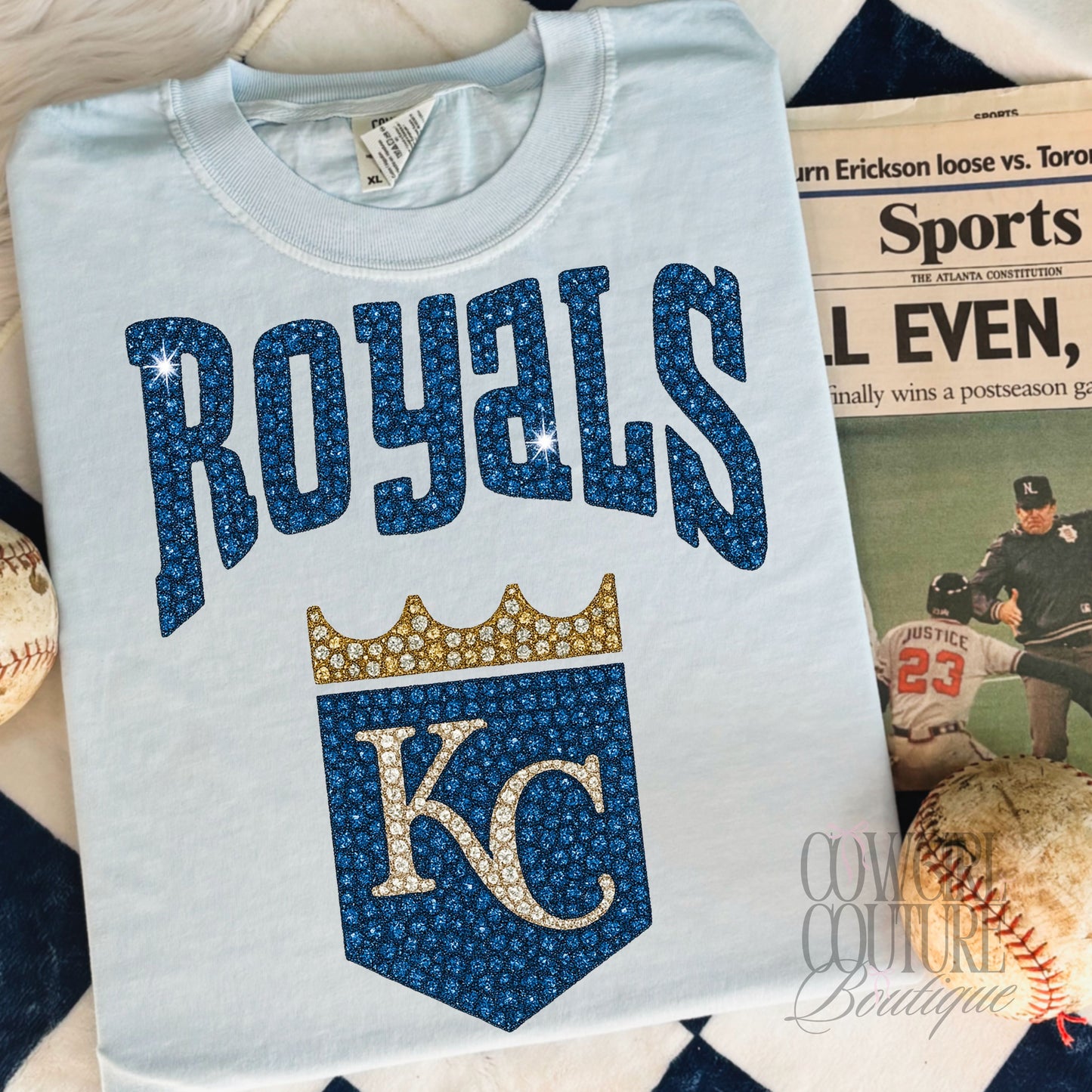 Faux Rhinestone Royals light blue comfort colors tee
