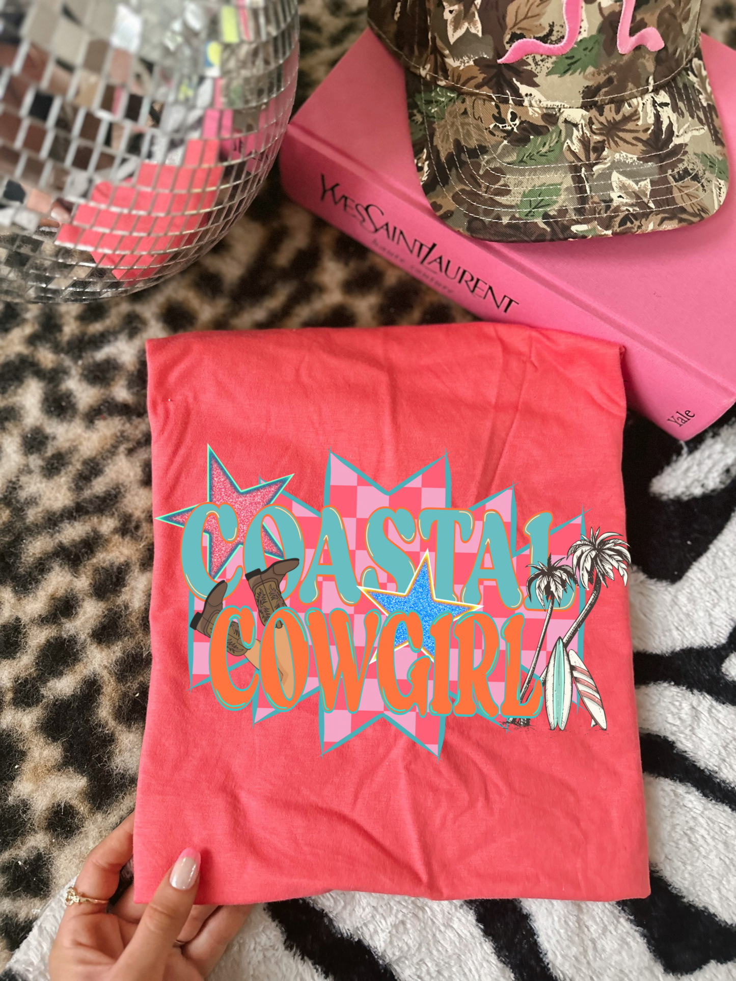 Retro coastal cowgirl bright salmon comfort colors tee