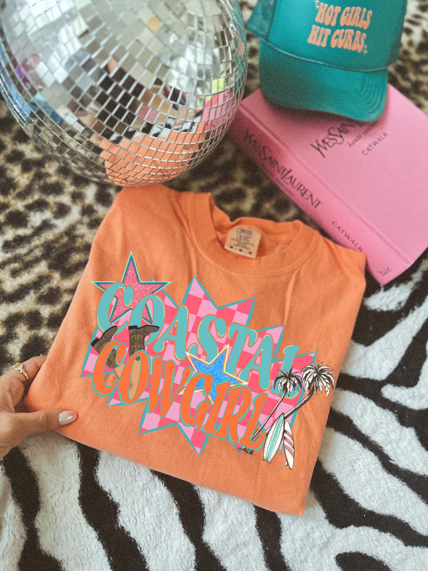Retro coastal cowgirl melon comfort colors tee