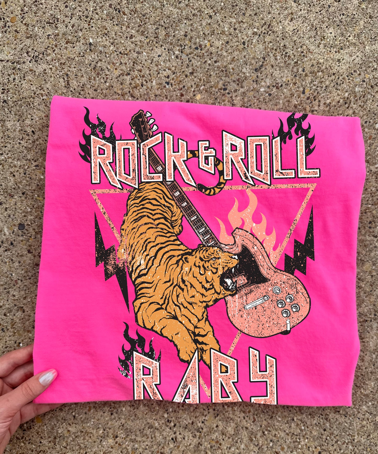 Rock and roll tiger neon pink comfort colors tee