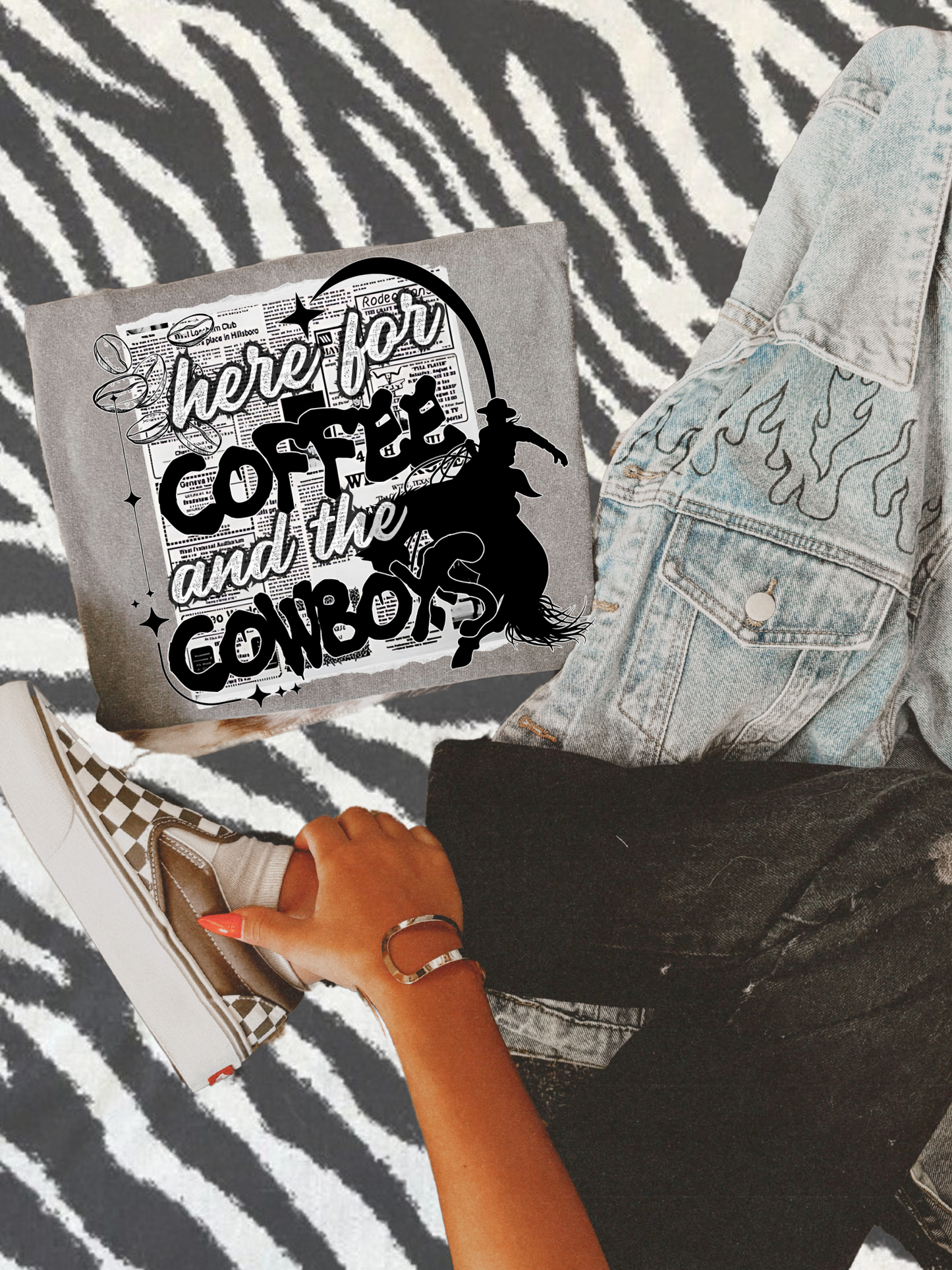 coffee & cowboys gray comfort colors tee