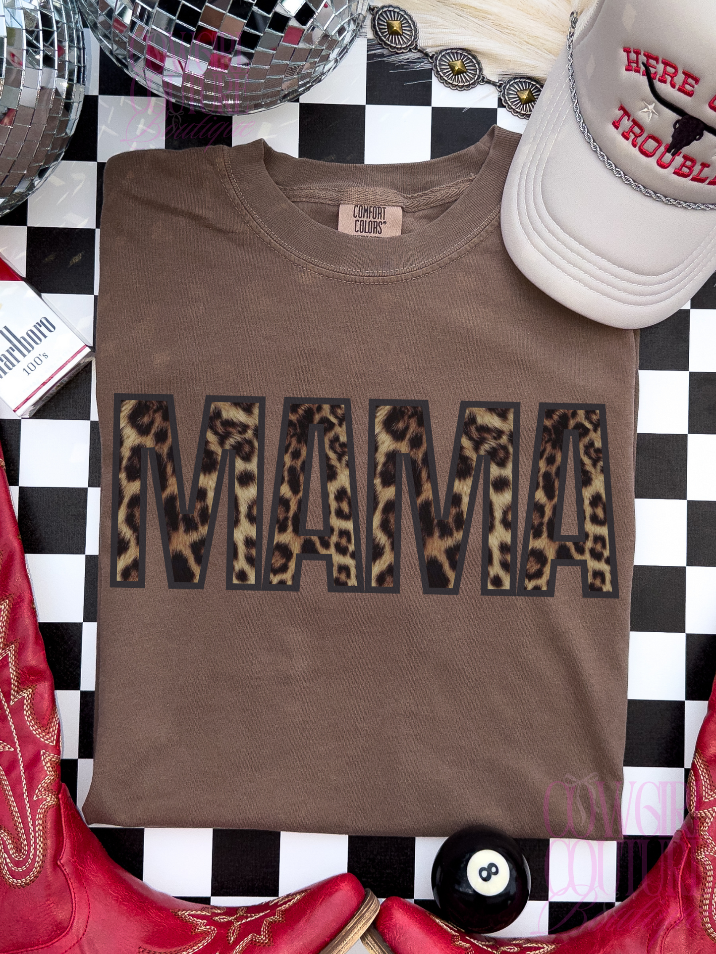Leopard Mama Espresso comfort colors tee