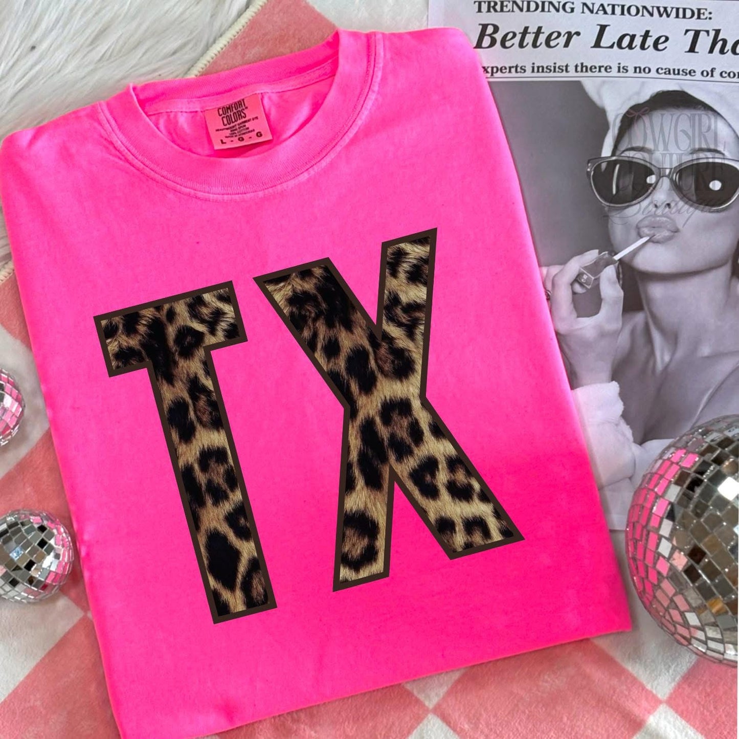 CUSTOM STATE LEOPARD neon pink cc tee LEAVE STATE IN NOTES
