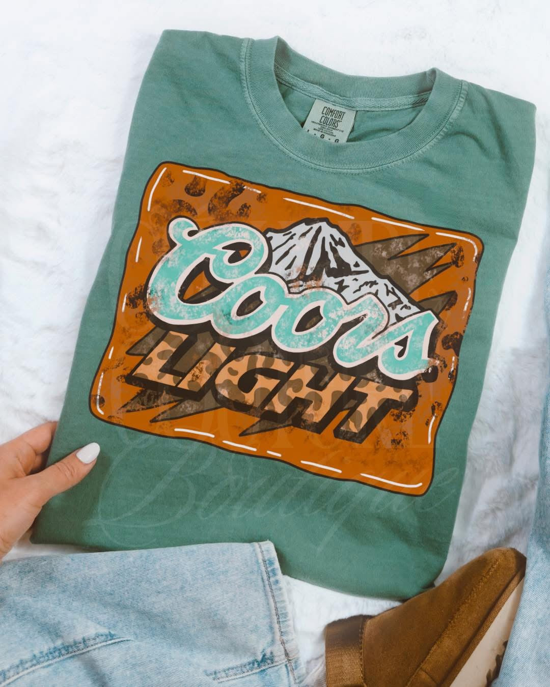 Coors leopard light green comfort colors tee