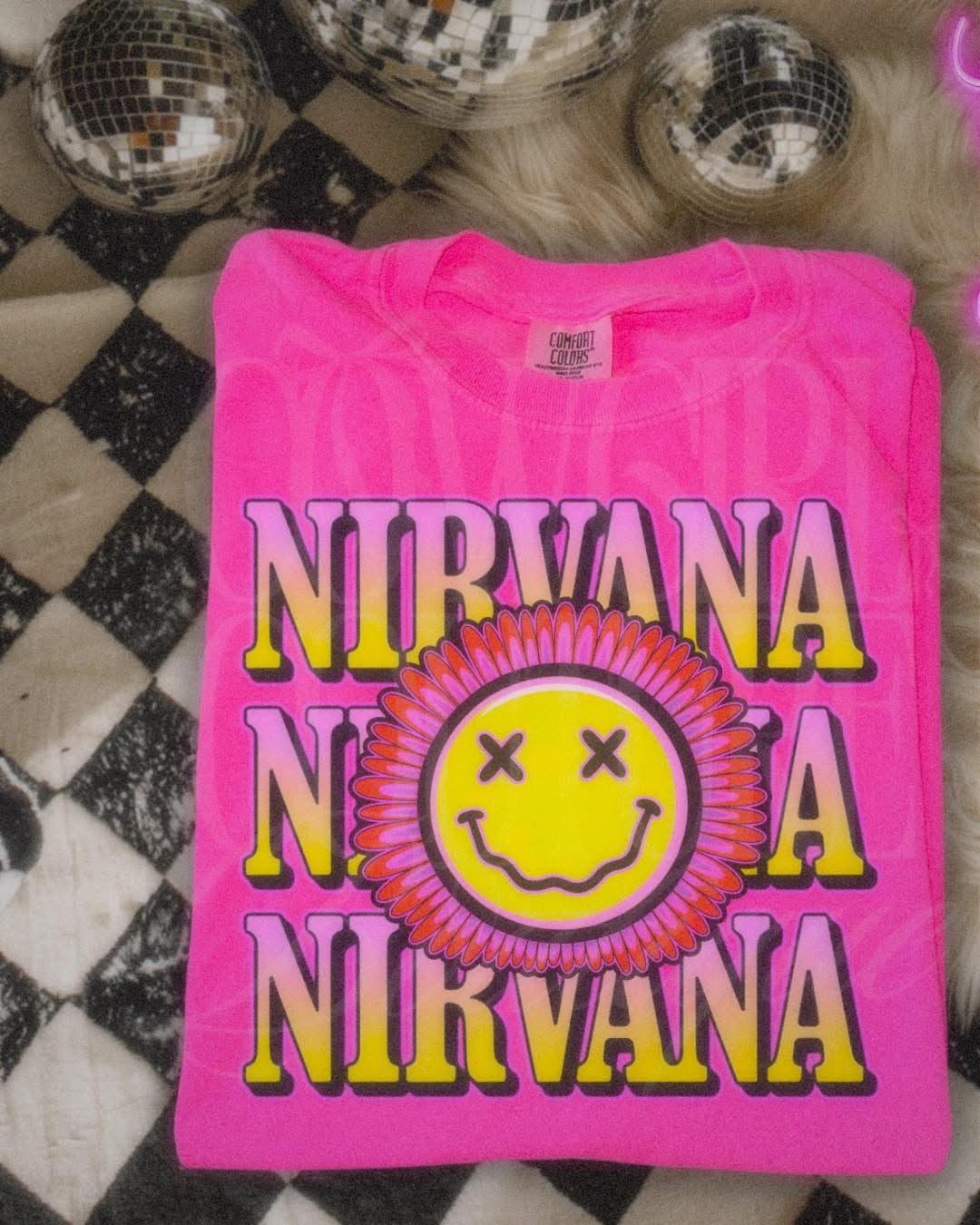 Vintage retro nirv band neon pink comfort colors tee