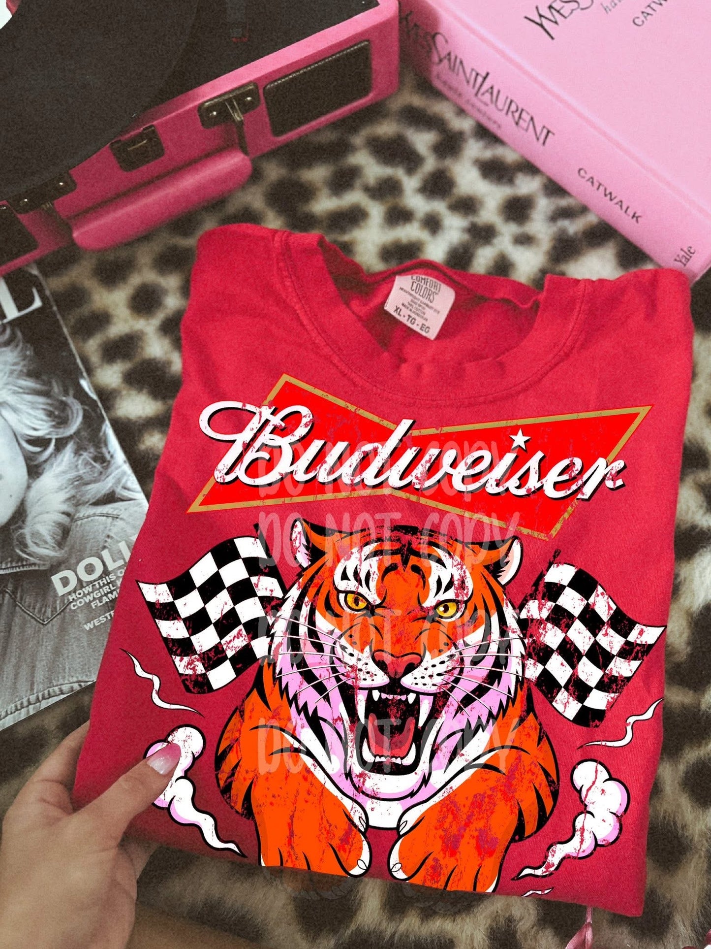 BudW tiger checkered flag red comfort colors tee