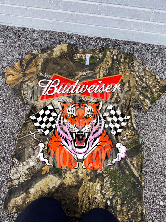 BudW tiger checkered flag camo tee