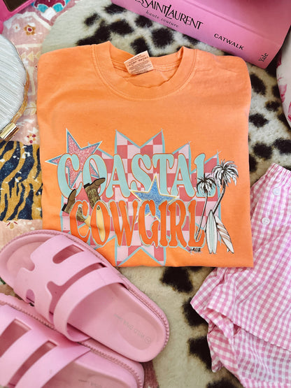 Retro coastal cowgirl melon comfort colors tee