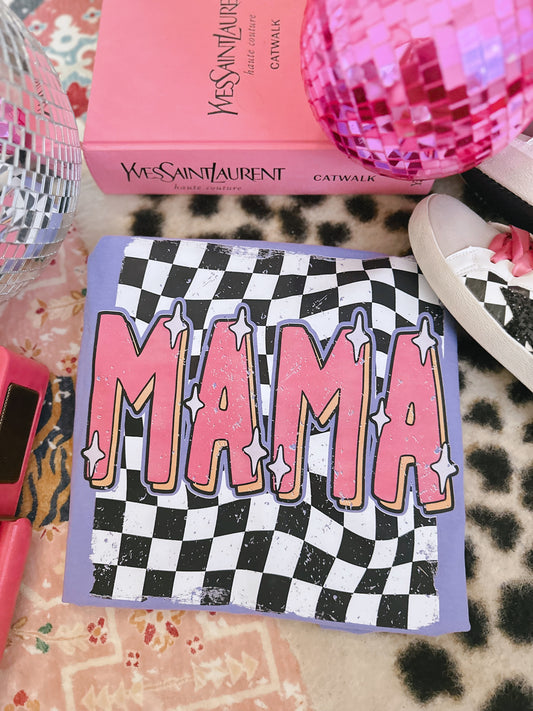 retro checkered background mama violet comfort colors tee