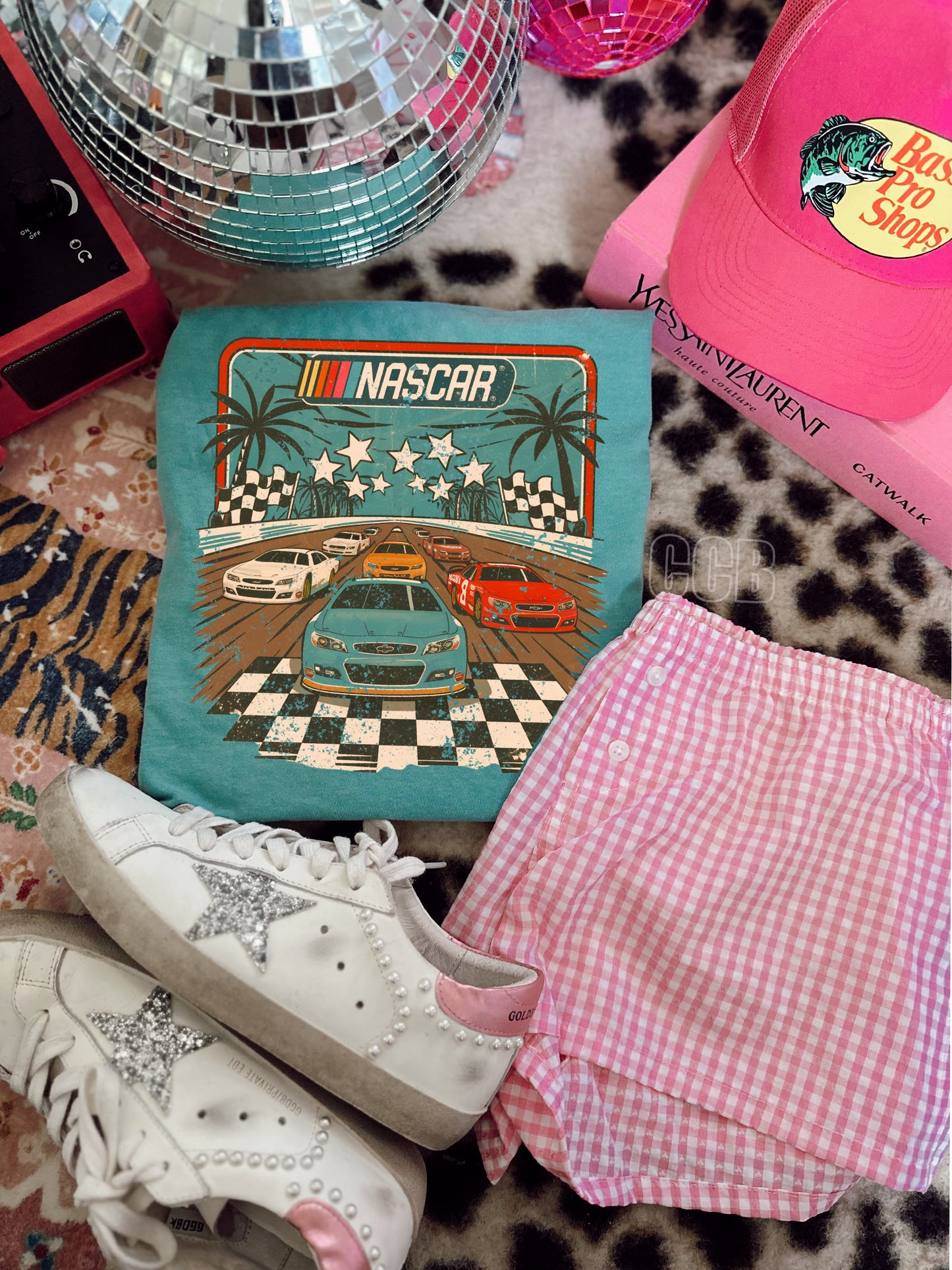 Vintage distressed racing seafoam comfort colors tee