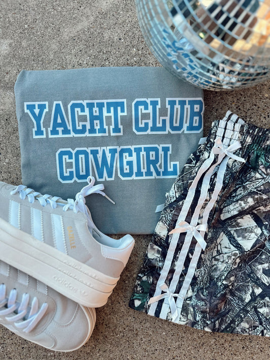 Yacht Club Cowgirl Gray comfort colors tee