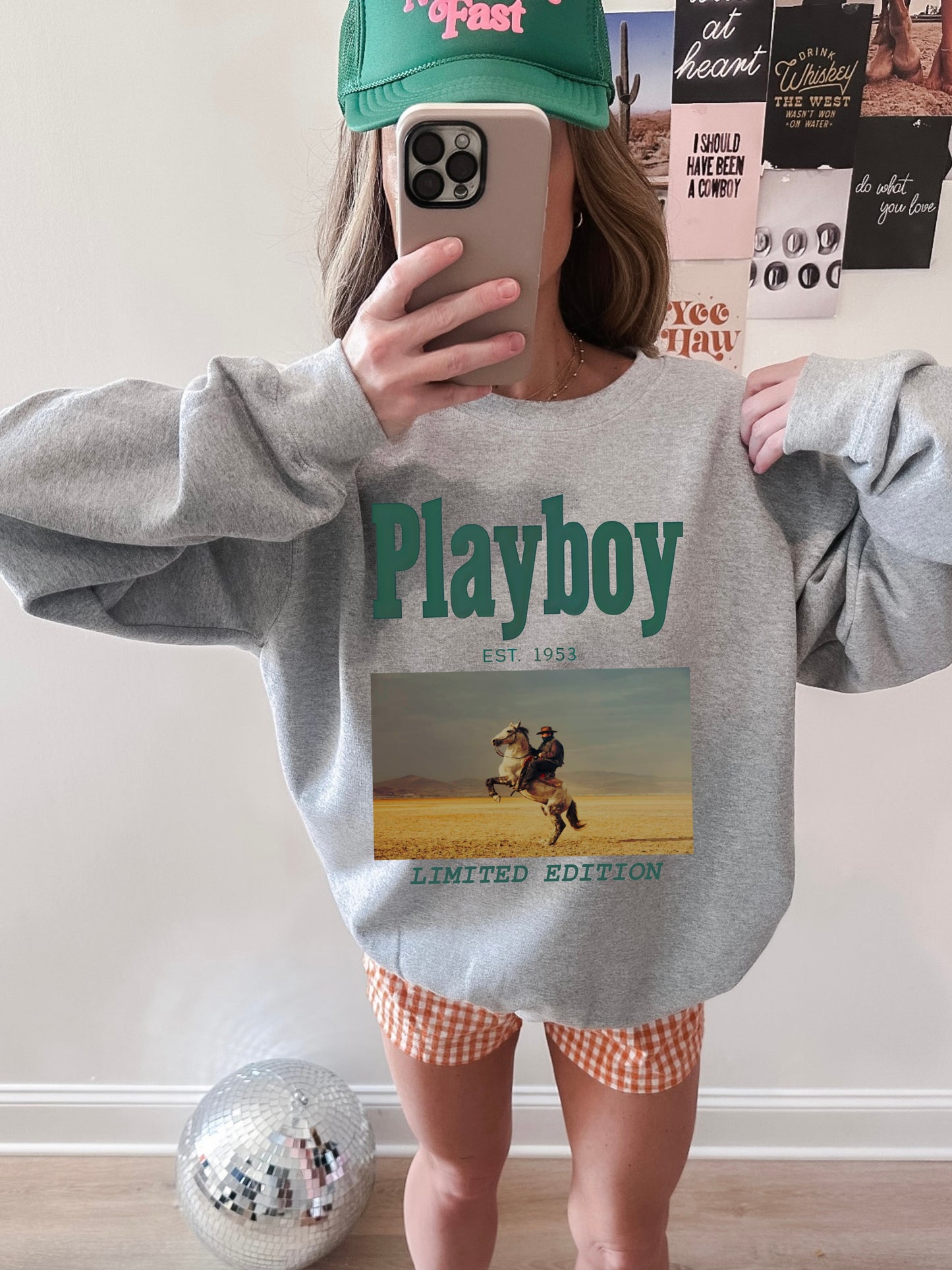 vintage western playboy ash gray crew