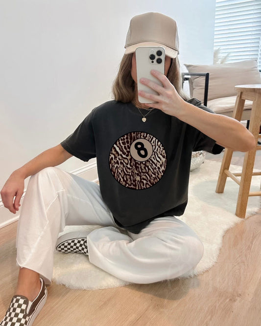 leopard 8 ball black comfort colors tee