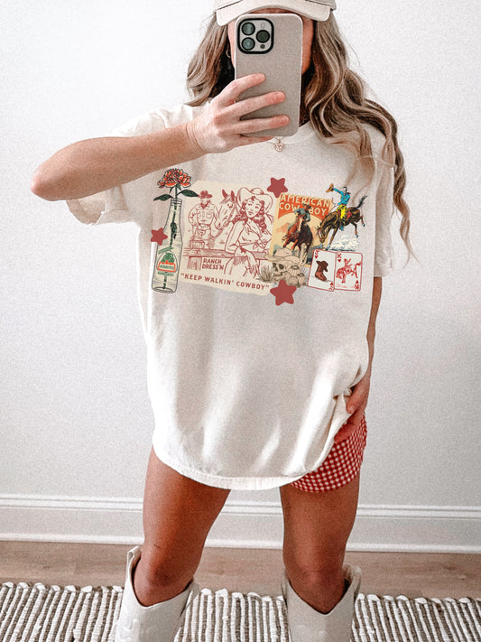 Vintage cowboy collage ivory comfort colors tee
