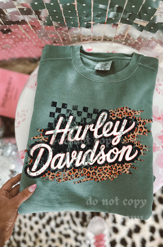 Retro leopard and checkered Harley light green comfort colors tee