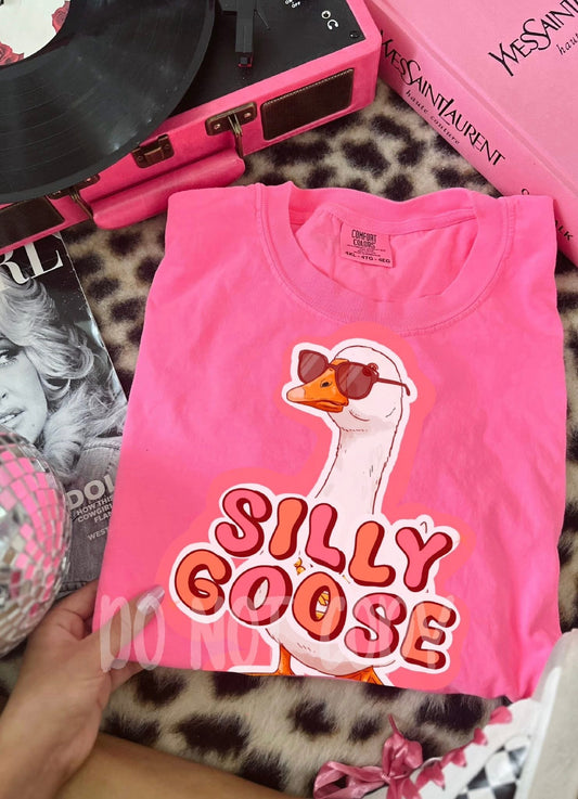 Silly Goose neon pink comfort colors tee