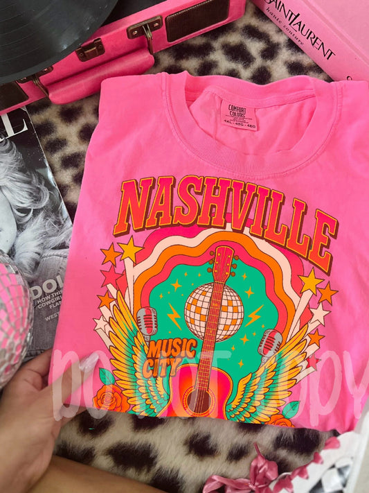 Nash Music city neon pink comfort colors tee